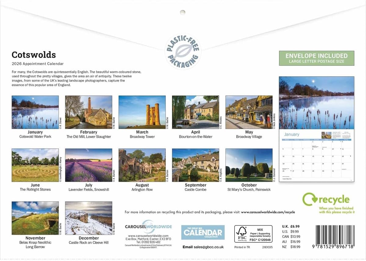 Carousel Worldwide, Cotswolds 2026 A4 Wall Calendar