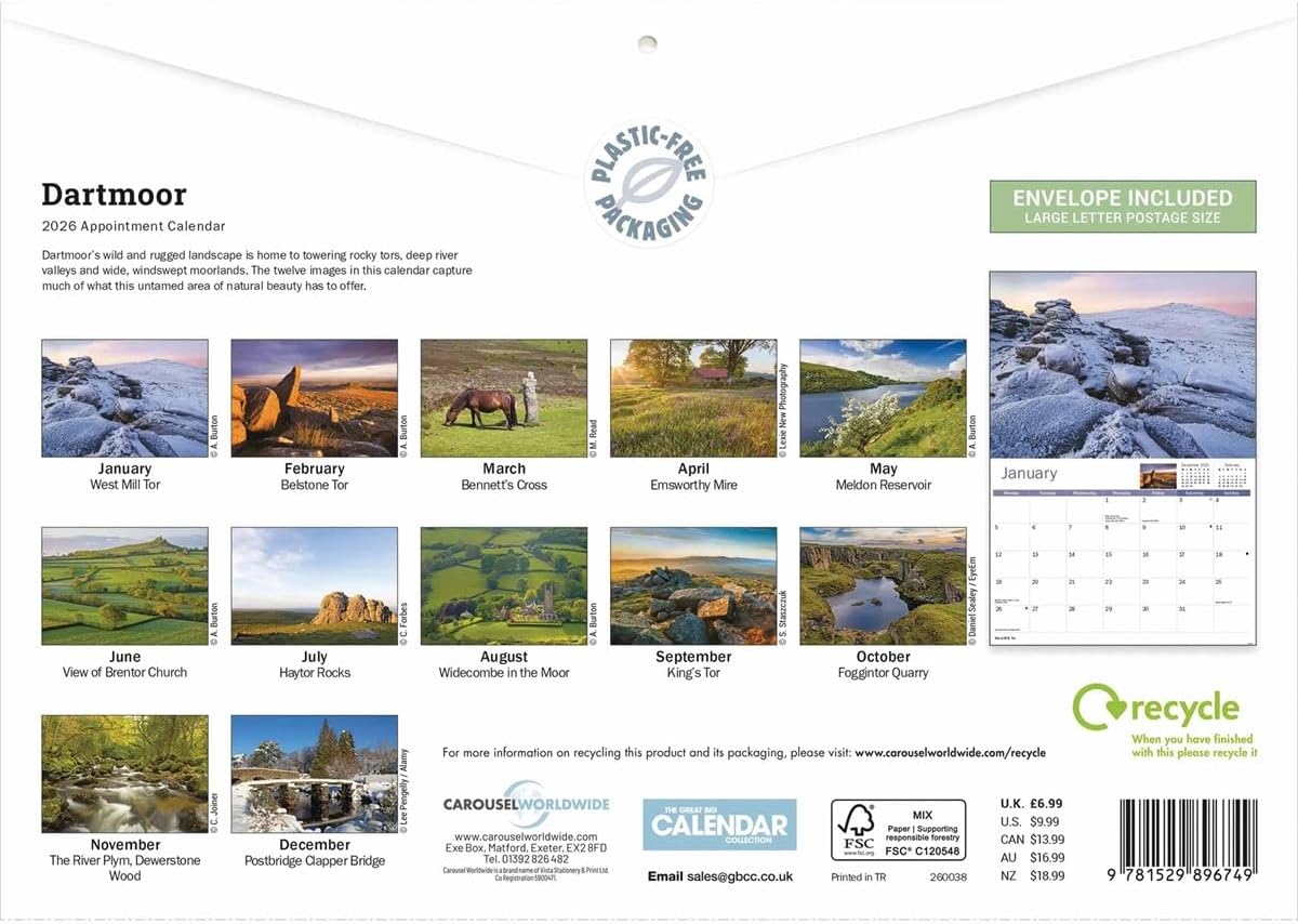 Dartmoor 2026 A4 Wall Calendar