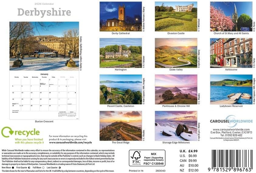 Carousel Worldwide, Derbyshire 2026 A5 Wall Calendar