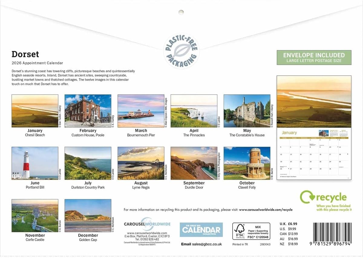 Dorset 2026 A4 Wall Calendar
