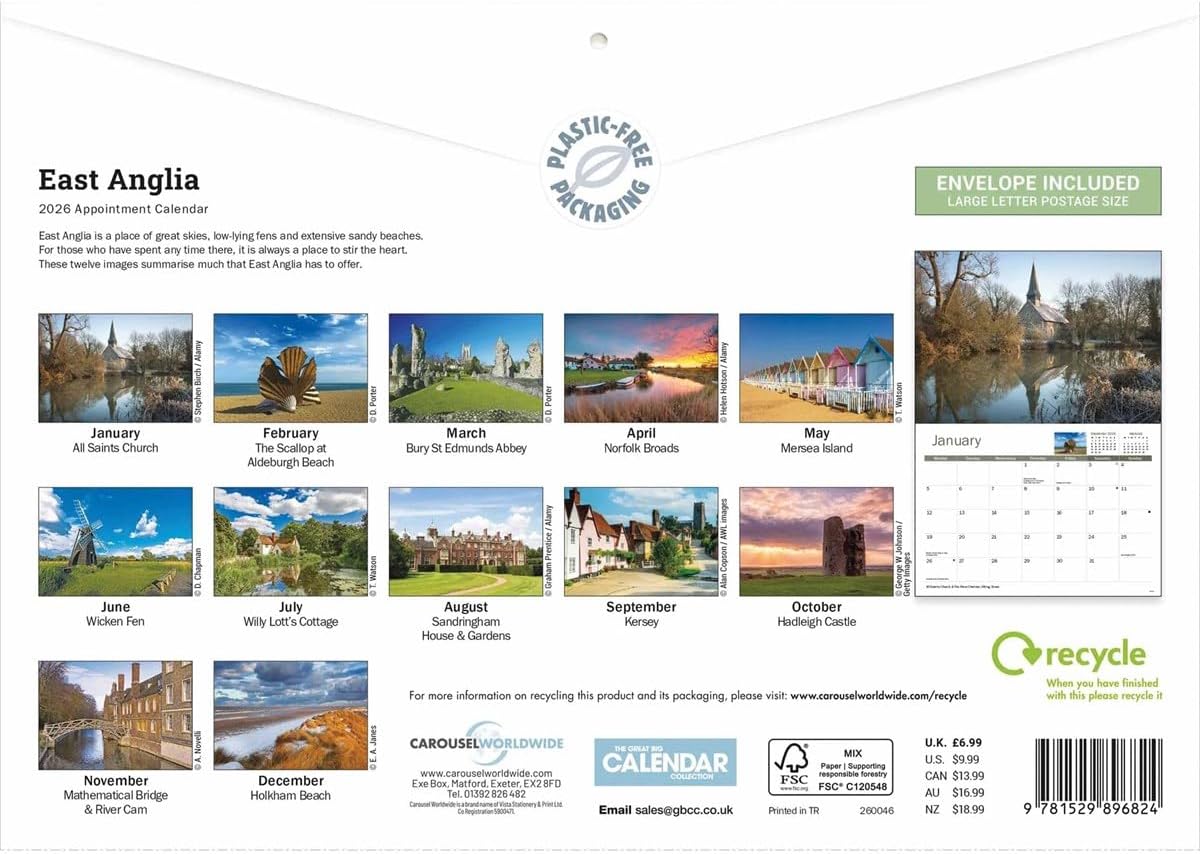Carousel Worldwide, East Anglia 2026 A4 Wall Calendar