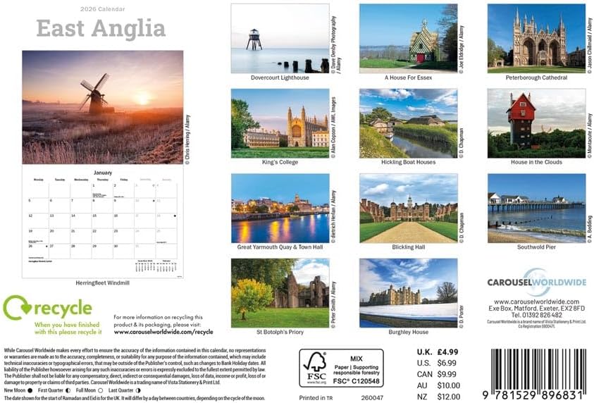 East Anglia 2026 A5 Wall Calendar