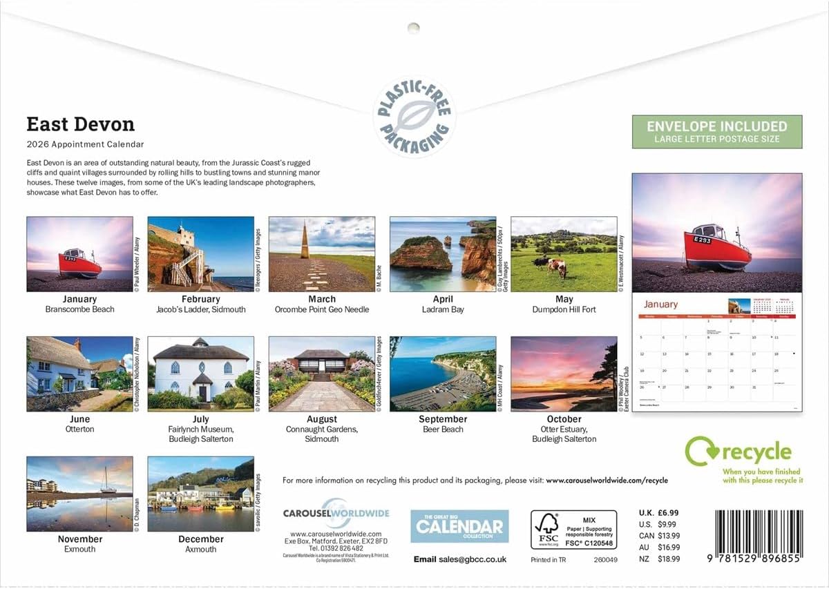 Carousel Worldwide, East Devon 2026 A4 Wall Calendar