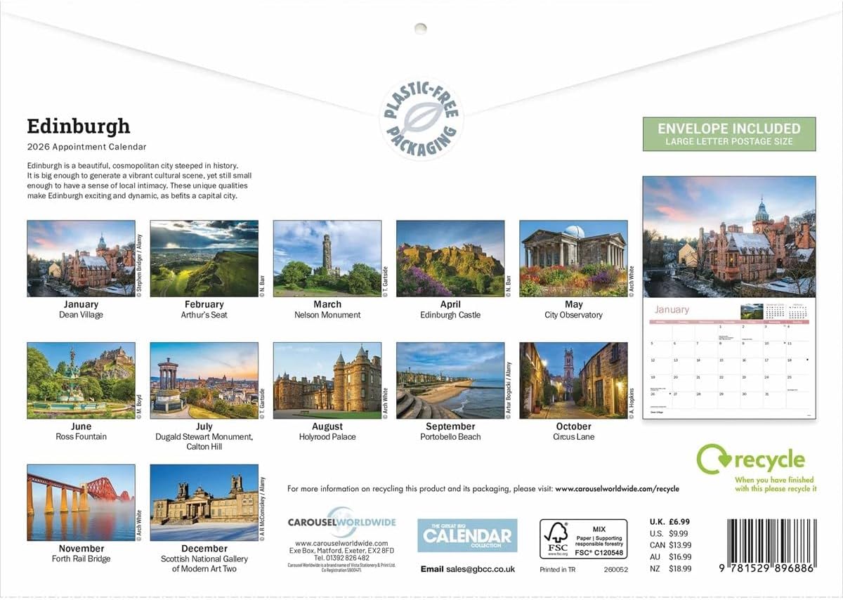 Edinburgh 2026 A4 Wall Calendar