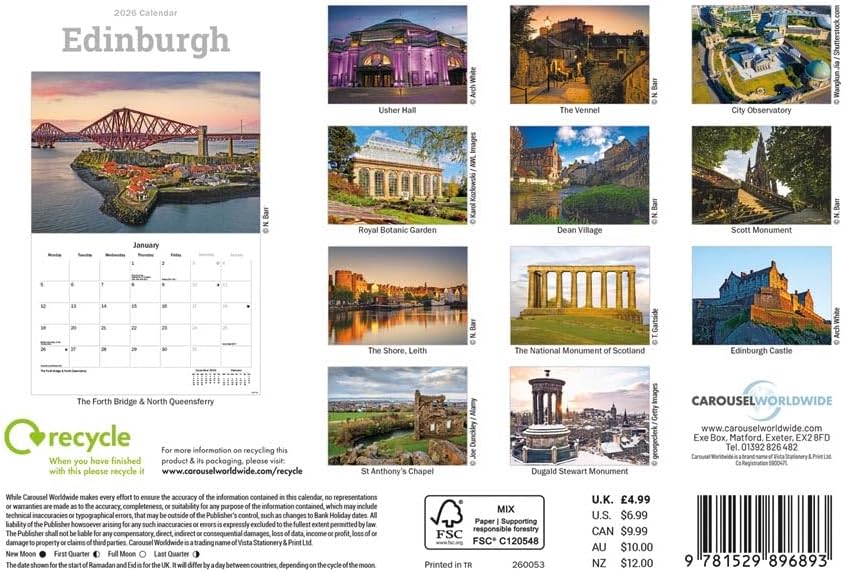 Carousel Worldwide, Edinburgh 2026 A5 Wall Calendar