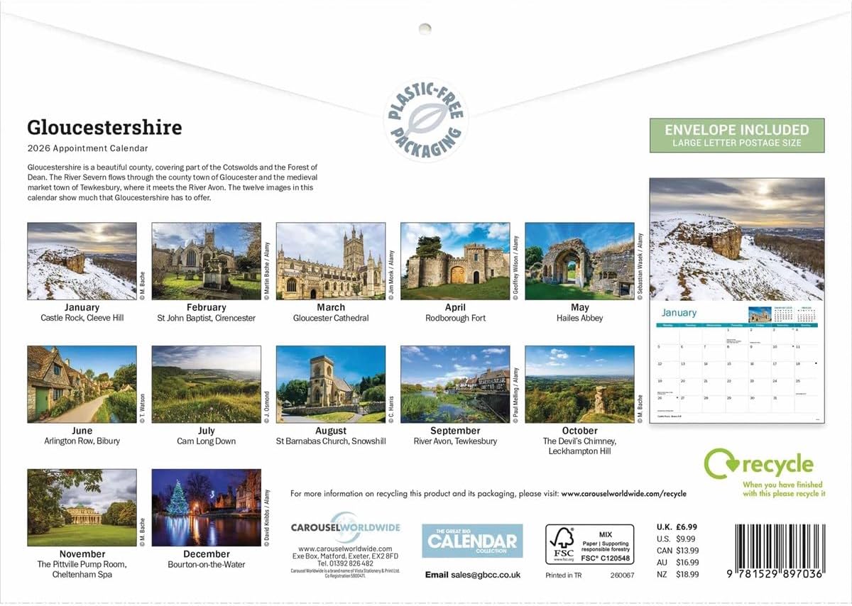 Gloucestershire 2026 A4 Wall Calendar