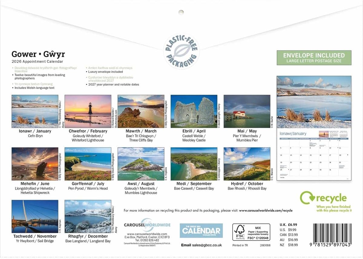 Gower 2026 A4 Wall Calendar