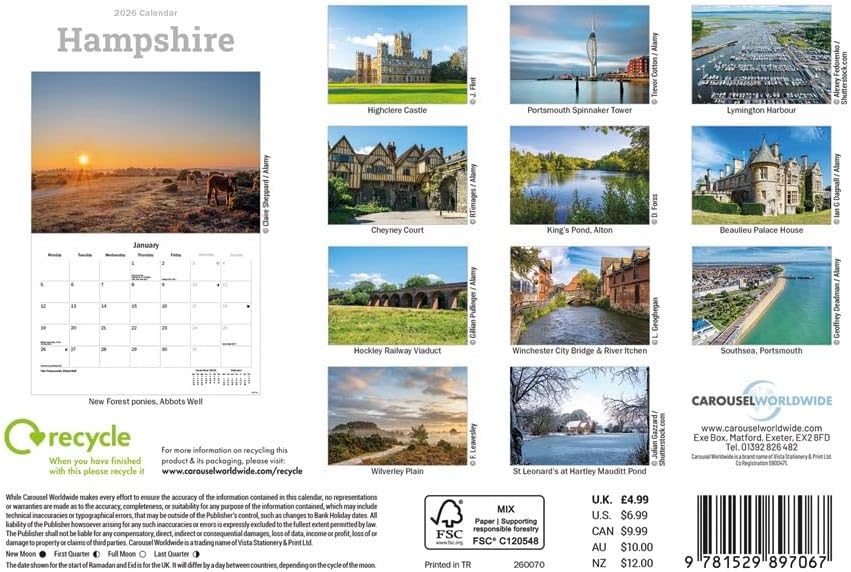 Hampshire 2026 A5 Wall Calendar