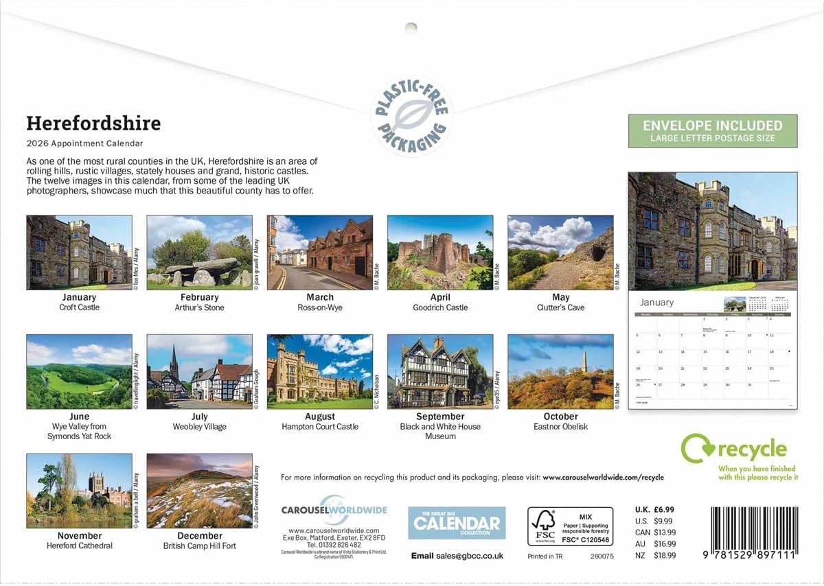 Carousel Worldwide, Herefordshire 2026 A4 Wall Calendar