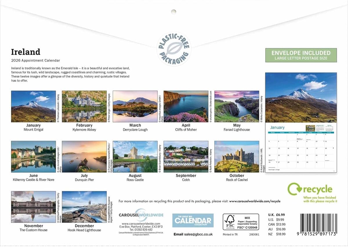 Carousel Worldwide, Ireland 2026 A4 Wall Calendar