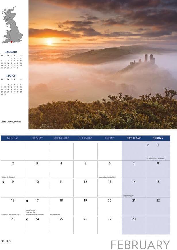 Journey Through Britain 2026 A4 Wall Calendar