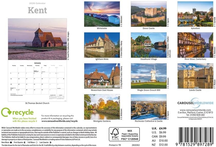 Carousel Worldwide, Kent 2026 A5 Wall Calendar