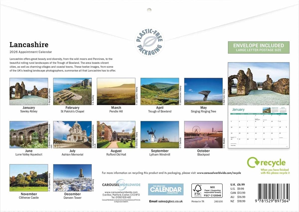 Lancashire 2026 A4 Wall Calendar