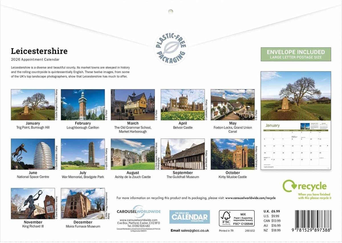 Leicestershire 2026 A4 Wall Calendar