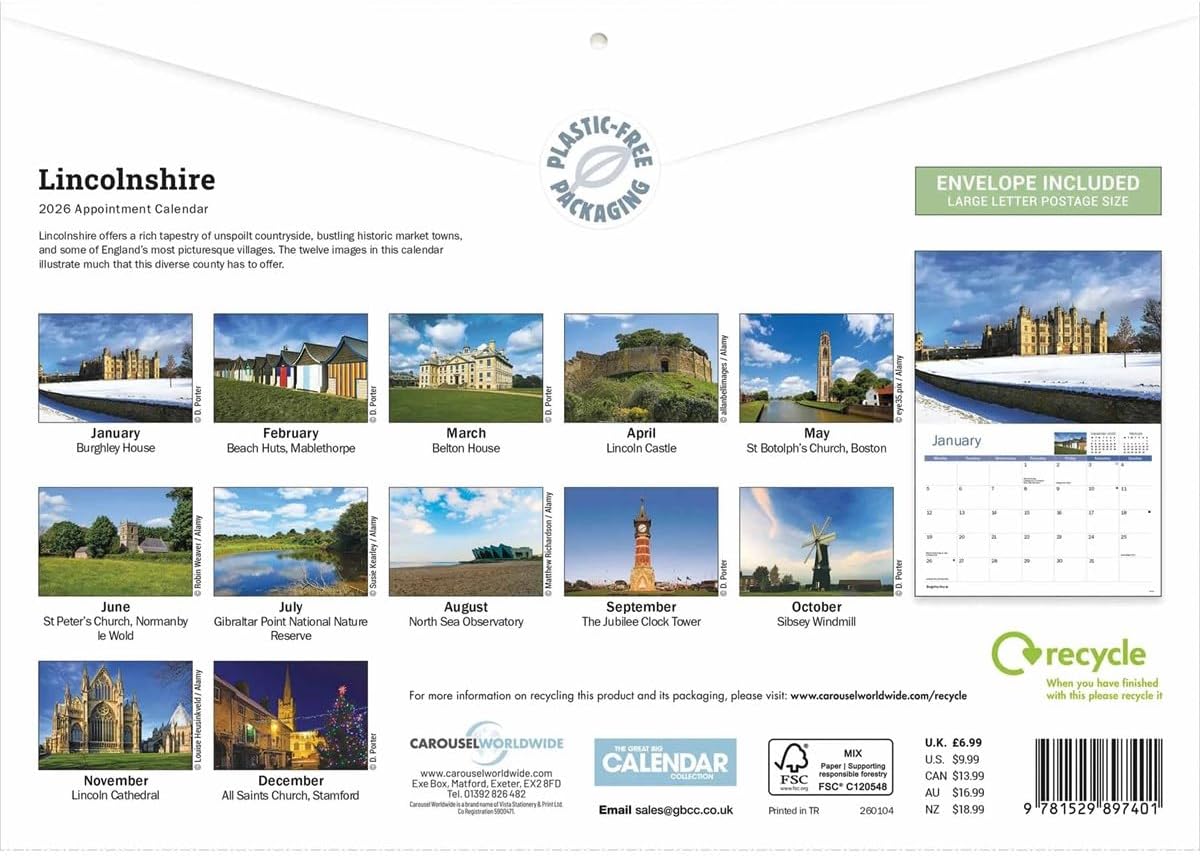 Lincolnshire 2026 A4 Wall Calendar