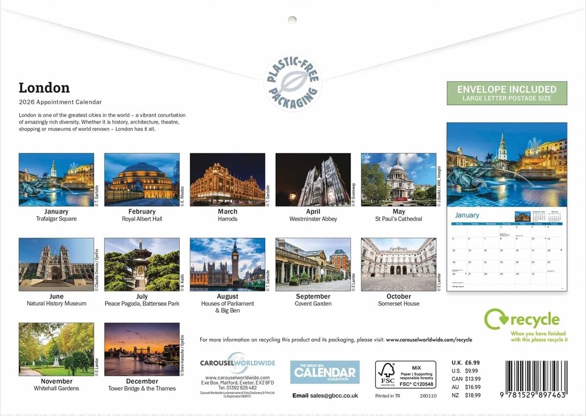 Carousel Worldwide, London 2026 A4 Wall Calendar