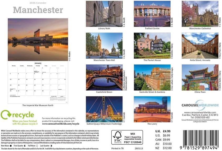 Manchester 2026 A5 Wall Calendar