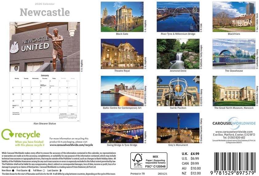 Newcastle 2026 A5 Wall Calendar