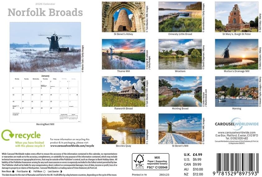 Norfolk Broads 2026 A5 Wall Calendar