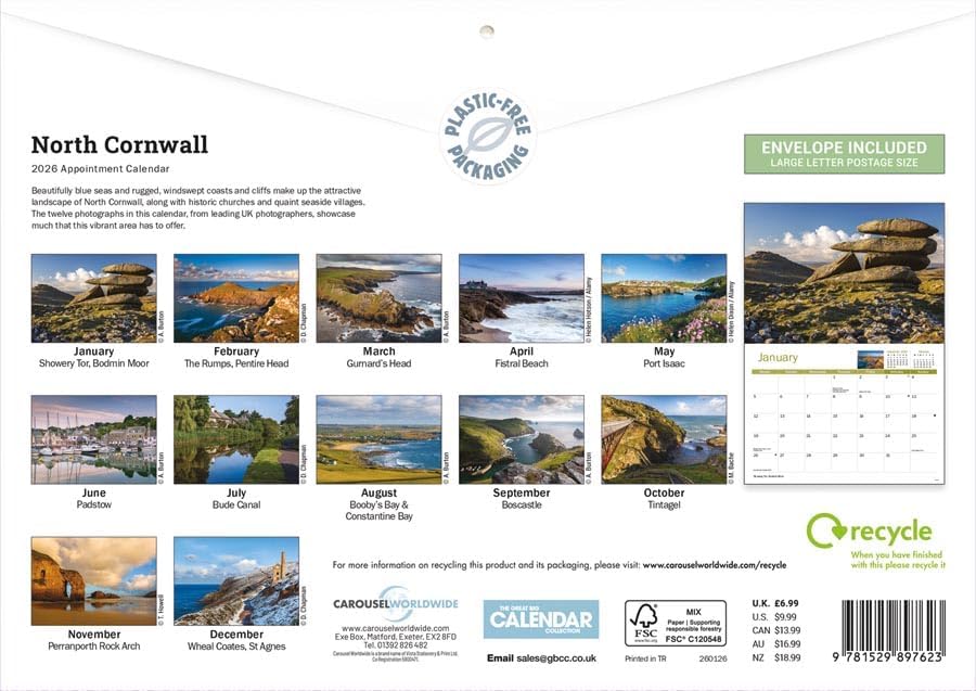 Carousel Worldwide, North Cornwall 2026 A4 Wall Calendar