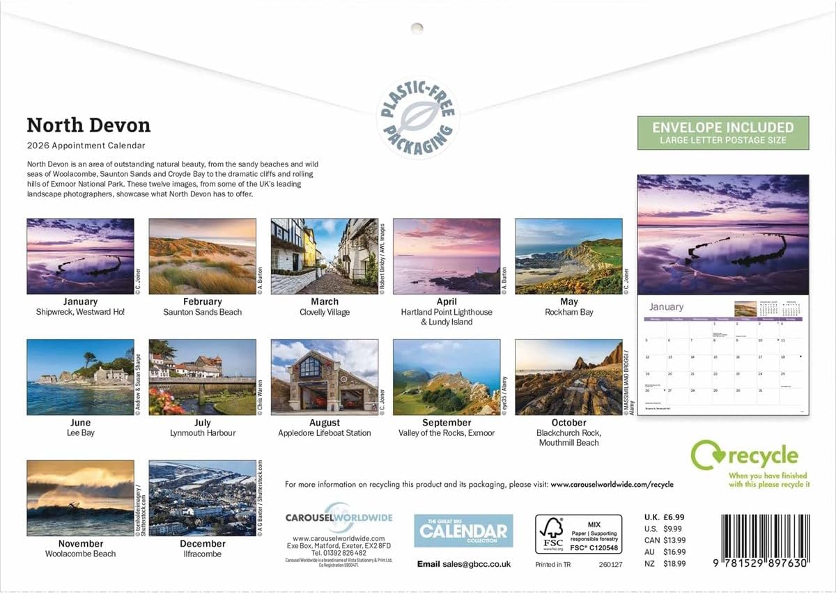Carousel Worldwide, North Devon 2026 A4 Wall Calendar