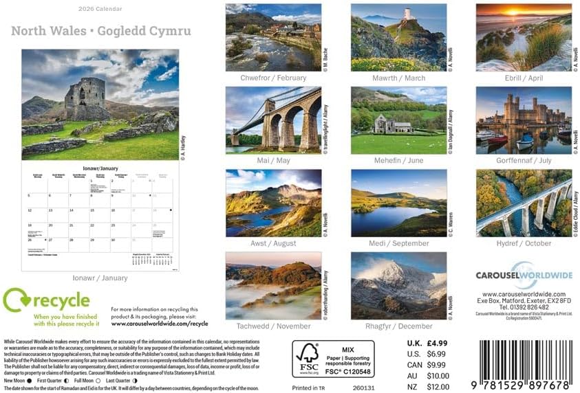North Wales 2026 A5 Wall Calendar