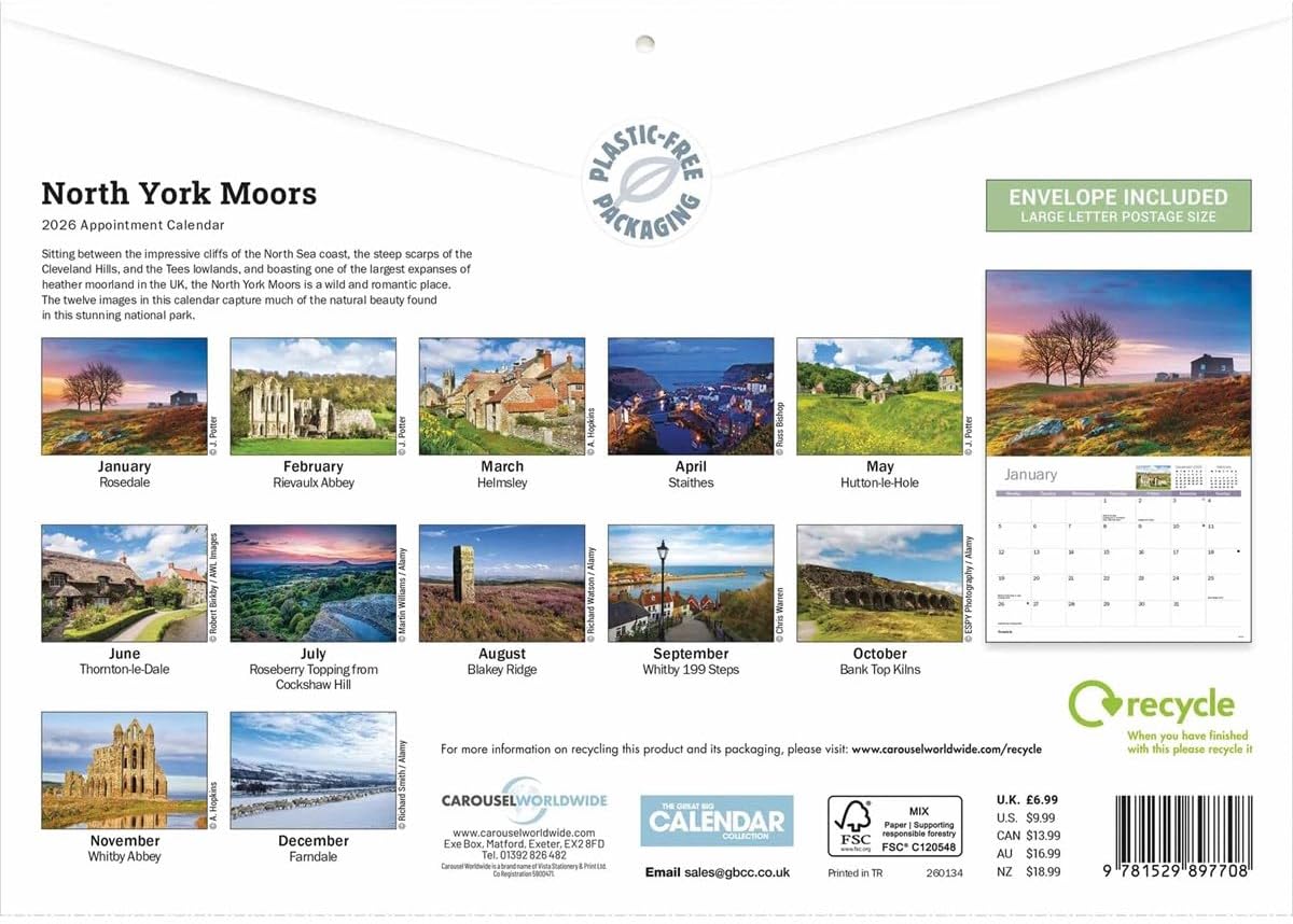 North York Moors 2026 A4 Wall Calendar
