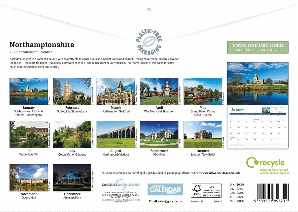 Carousel Worldwide, Northamptonshire 2026 A4 Wall Calendar