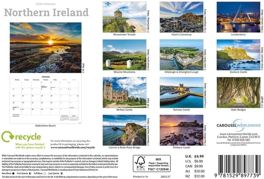Northern Ireland 2026 A5 Wall Calendar