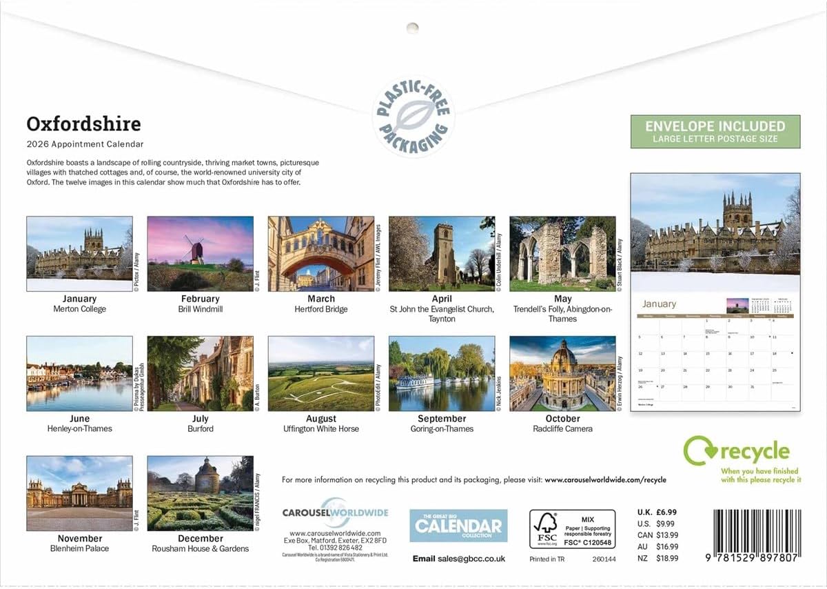 Carousel Worldwide, Oxfordshire 2026 A4 Wall Calendar