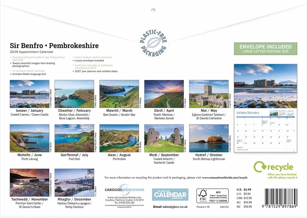 Pembrokeshire 2026 A4 Wall Calendar