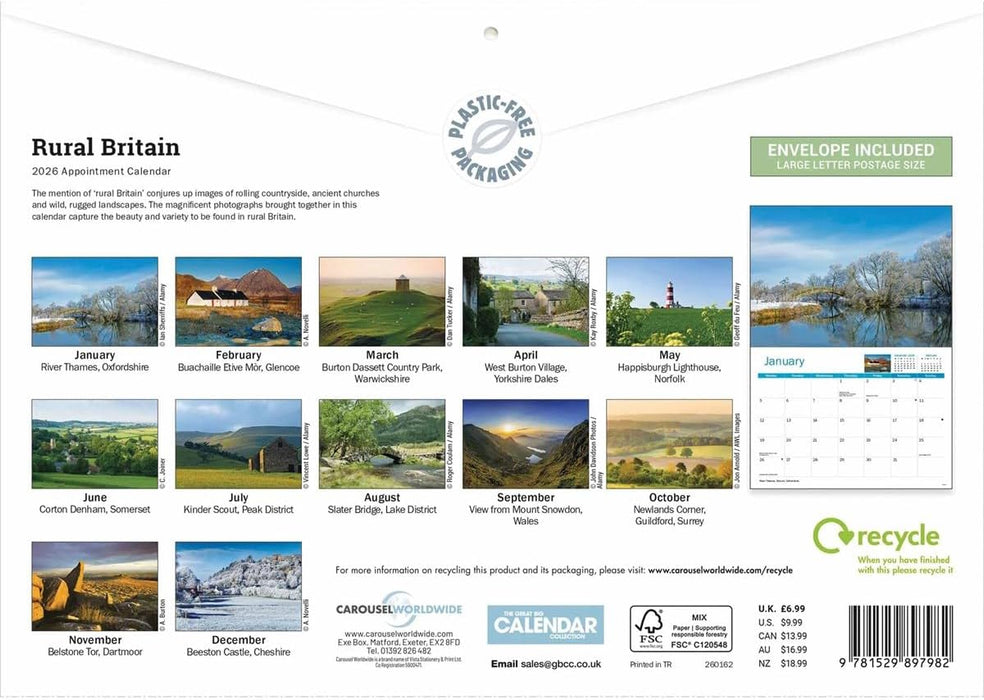 Carousel Worldwide, Rural Britain 2026 A4 Wall Calendar
