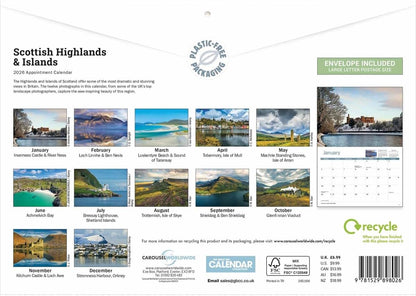 Carousel Worldwide, Scottish Highlands & Islands 2026 A4 Wall Calendar