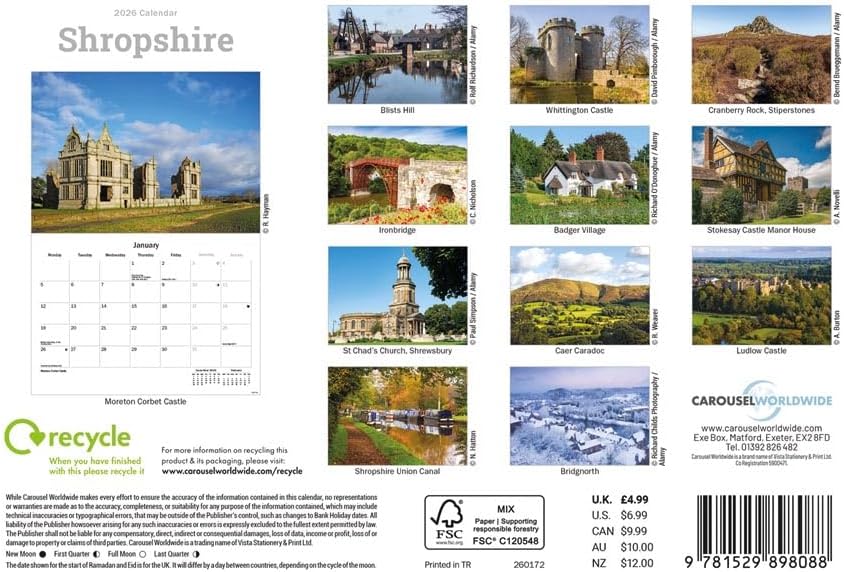 Shropshire 2026 A5 Wall Calendar