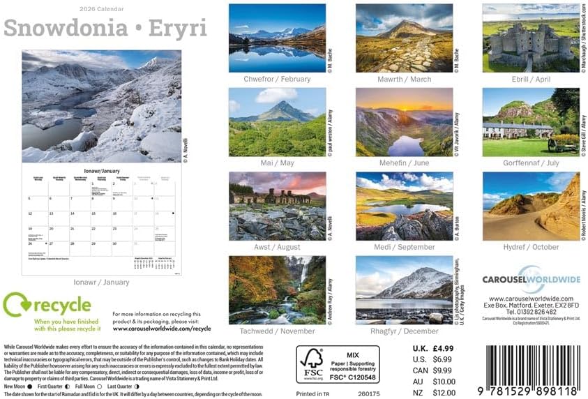 Snowdonia 2026 A5 Wall Calendar