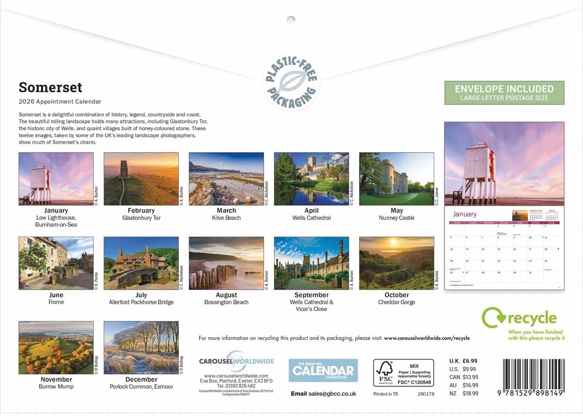 Carousel Worldwide, Somerset 2026 A4 Wall Calendar