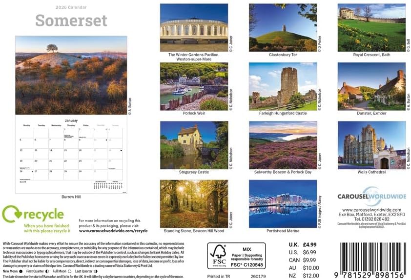 Carousel Worldwide, Somerset 2026 A5 Wall Calendar