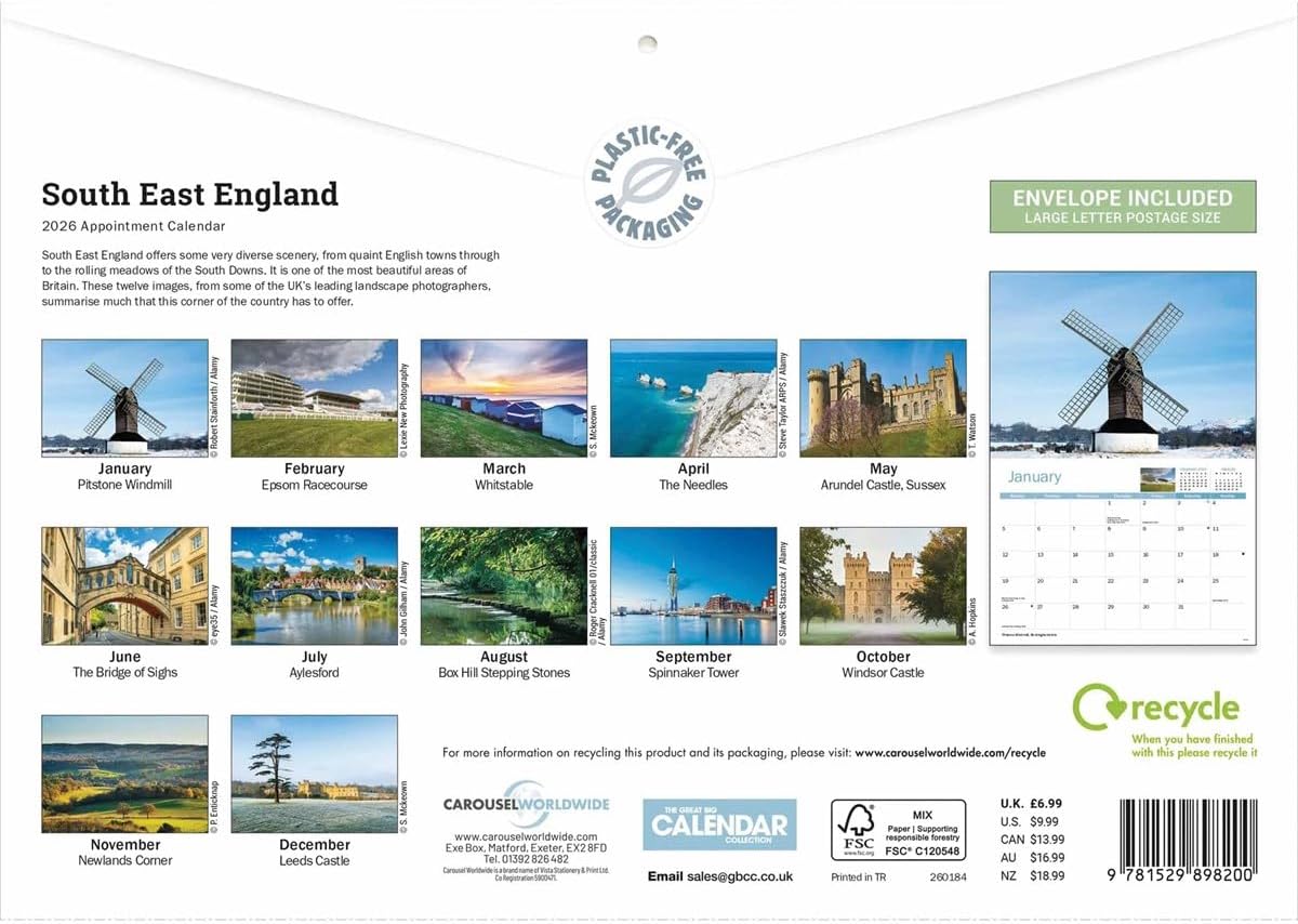 South East England 2026 A4 Wall Calendar