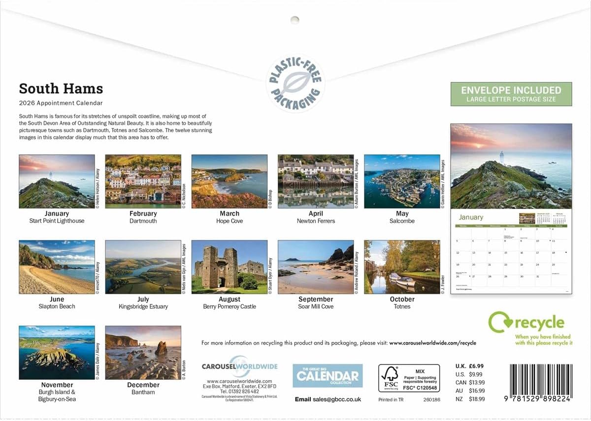 Carousel Worldwide, South Hams 2026 A4 Wall Calendar