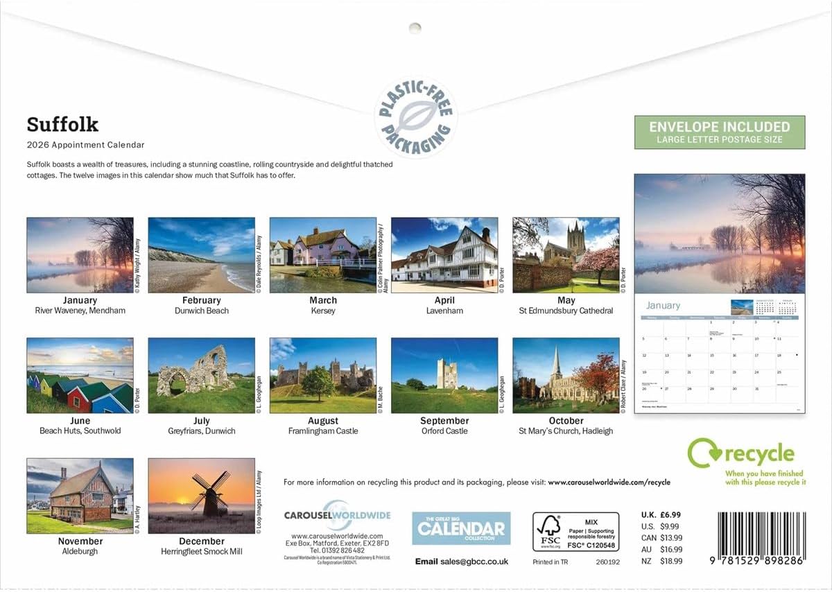 Suffolk 2026 A4 Wall Calendar
