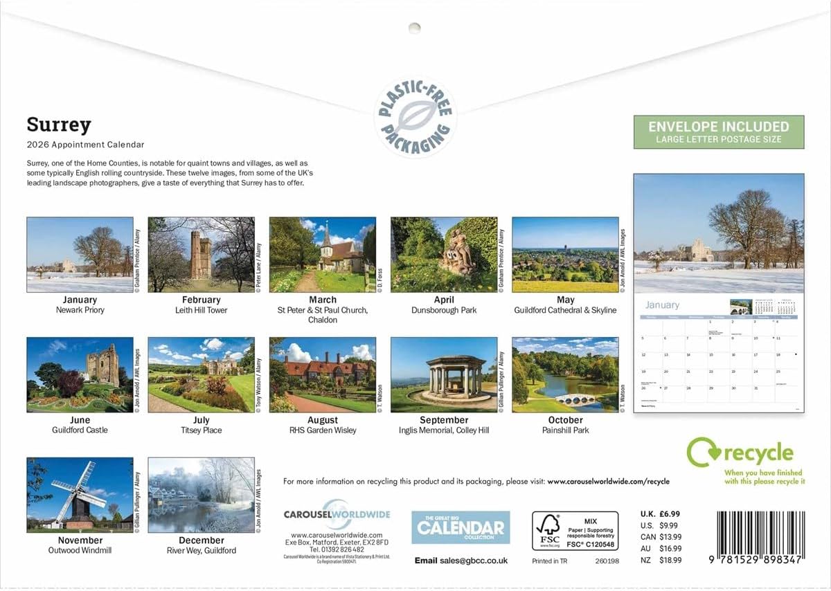 Surrey 2026 A4 Wall Calendar