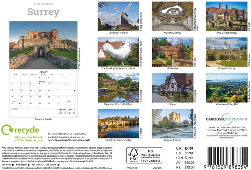 Surrey 2026 A5 Wall Calendar