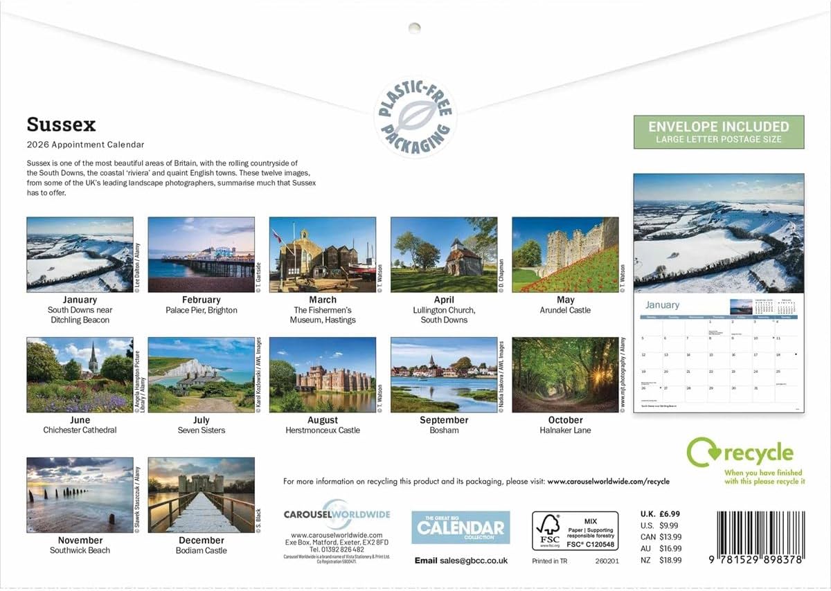 Sussex 2026 A4 Wall Calendar