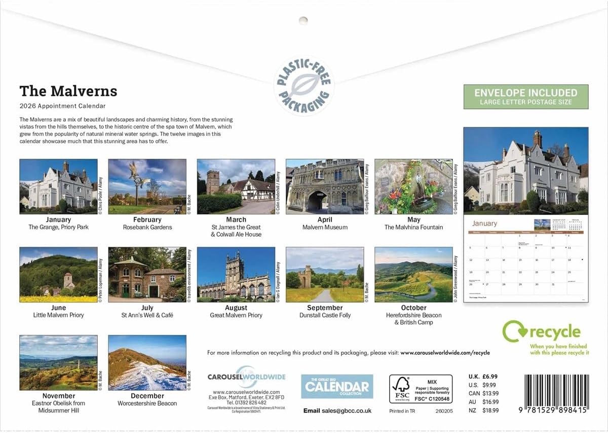 The Malverns 2026 A4 Wall Calendar