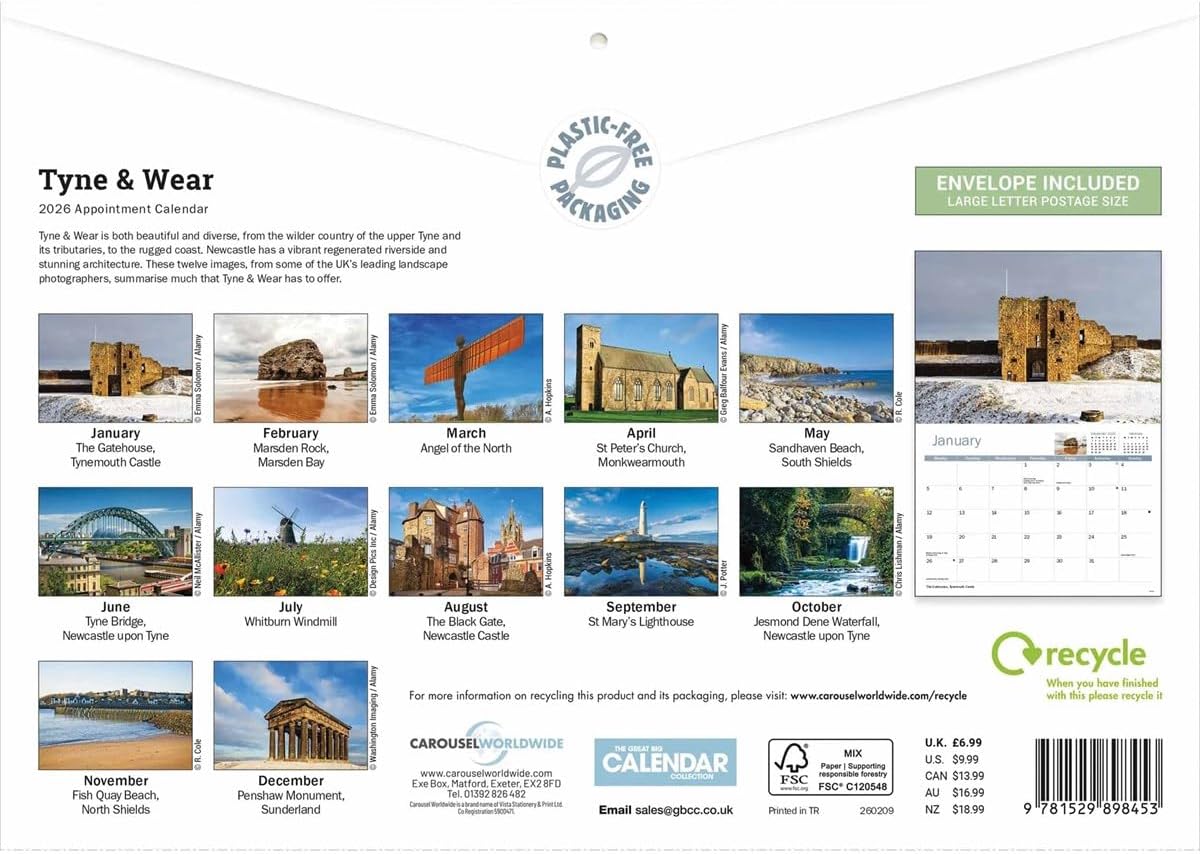 Carousel Worldwide, Tyne & Wear 2026 A4 Wall Calendar
