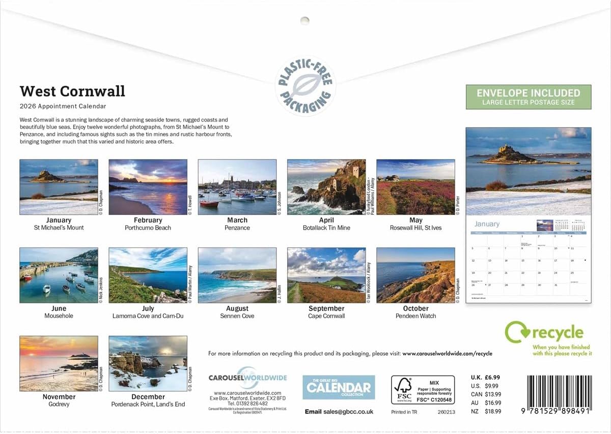 Carousel Worldwide, West Cornwall 2026 A4 Wall Calendar