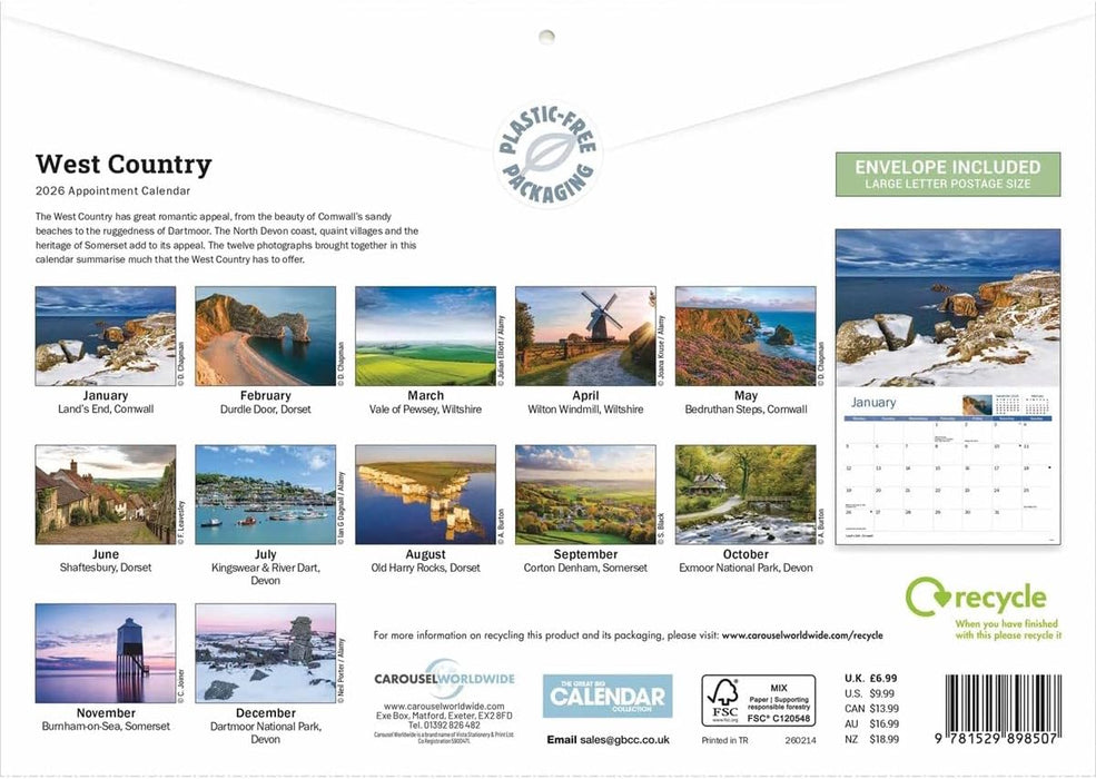 West Country 2026 A4 Wall Calendar