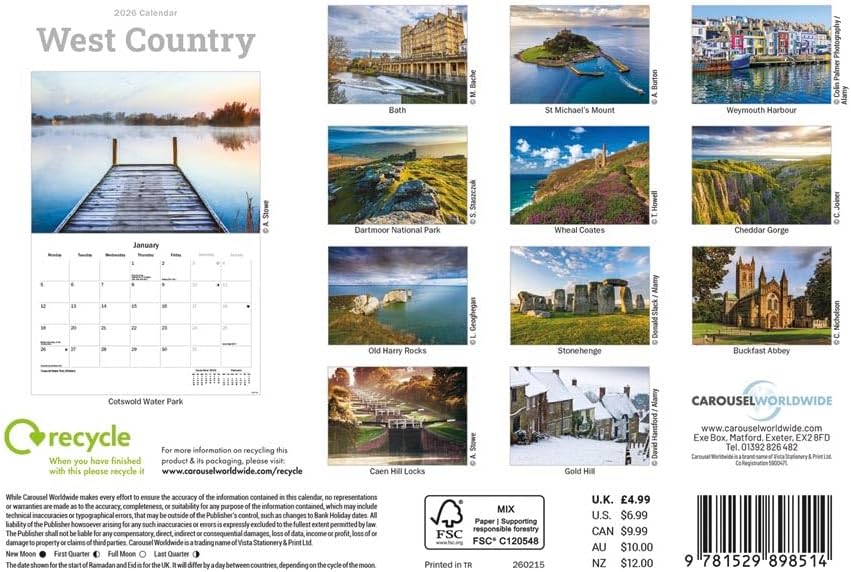 West Country 2026 A5 Wall Calendar