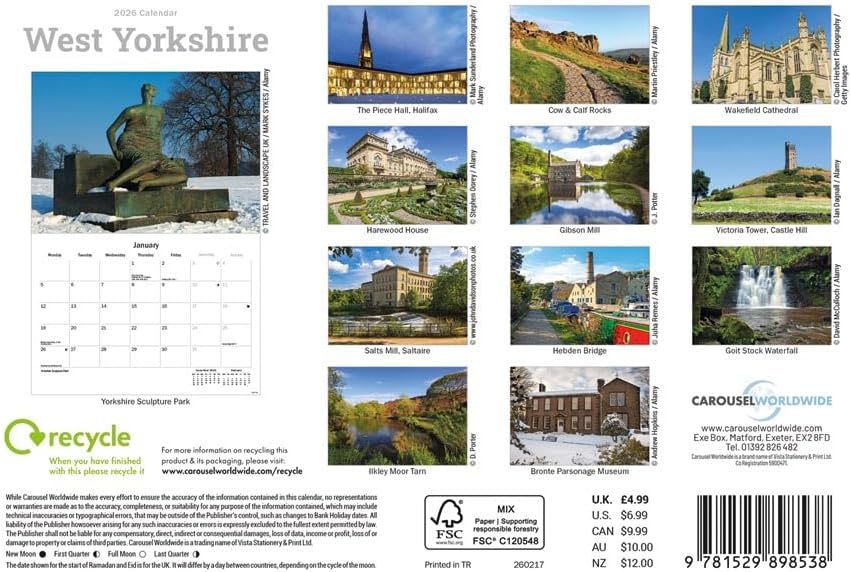 West Yorkshire 2026 A5 Wall Calendar