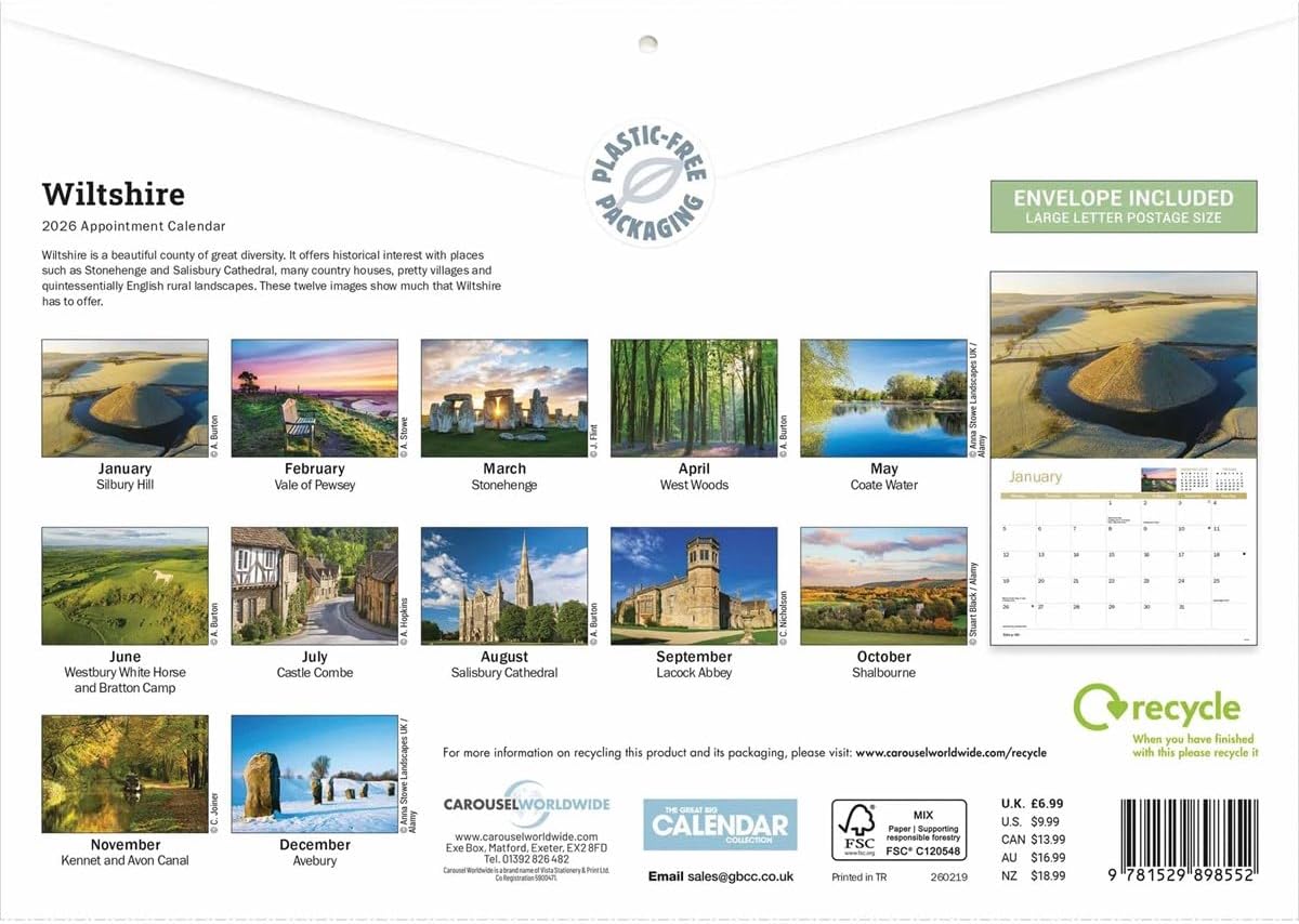 Wiltshire 2026 A4 Wall Calendar